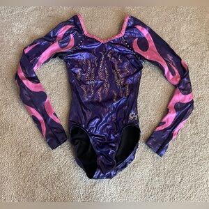 GK Purple & Pink Metallic Long-Sleeve Gymnastics Leotard